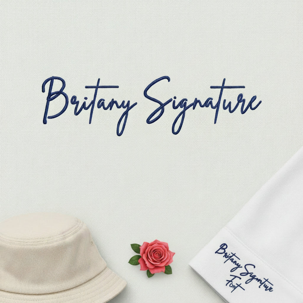 The text 'Britany Signature Font' is written in a bright pink cursive script with a darker magenta outline on a plain white background.