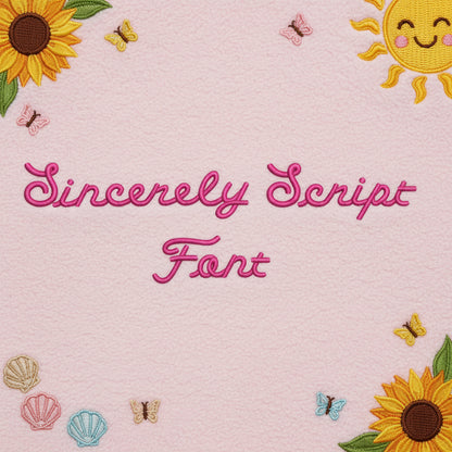 The pink cursive text 'Sincerely Script Font' centered on a plain white background.