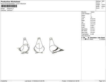 3 Pigeon Line Art