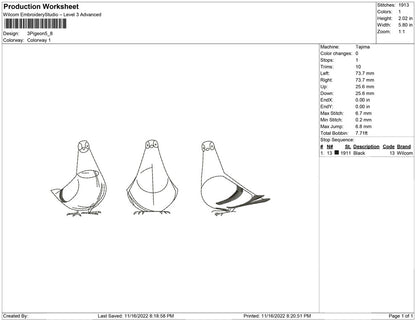 3 Pigeon Line Art