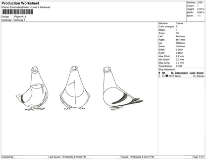 3 Pigeon Line Art