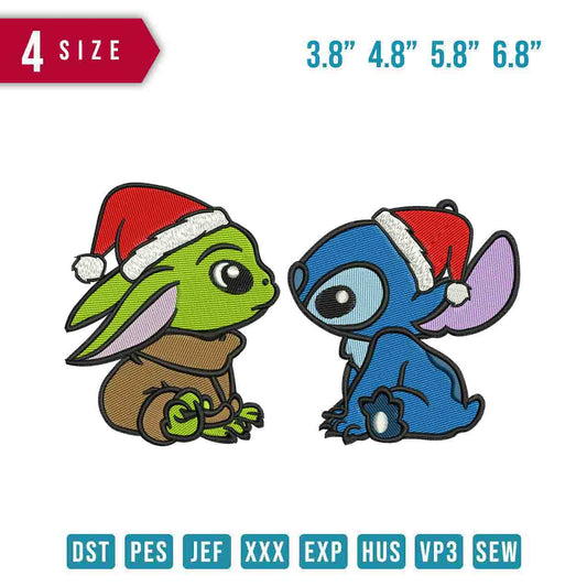 Baby Yoda und Stitch Weihnachtsmütze