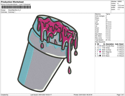 purple cup melting embroidery design