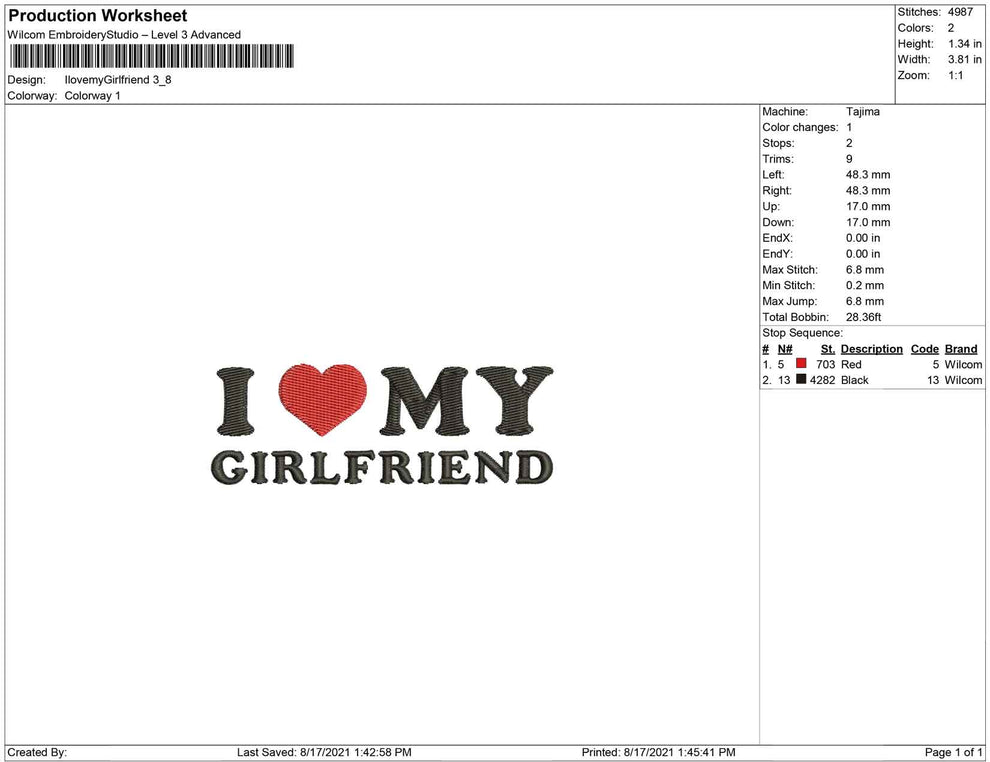 I Love My Girlfriend Embrobuy 4798