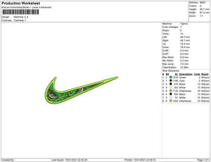 Swoosh eye hulk embroidery