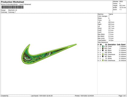 Swoosh eye hulk embroidery