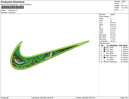 Swoosh eye hulk embroidery