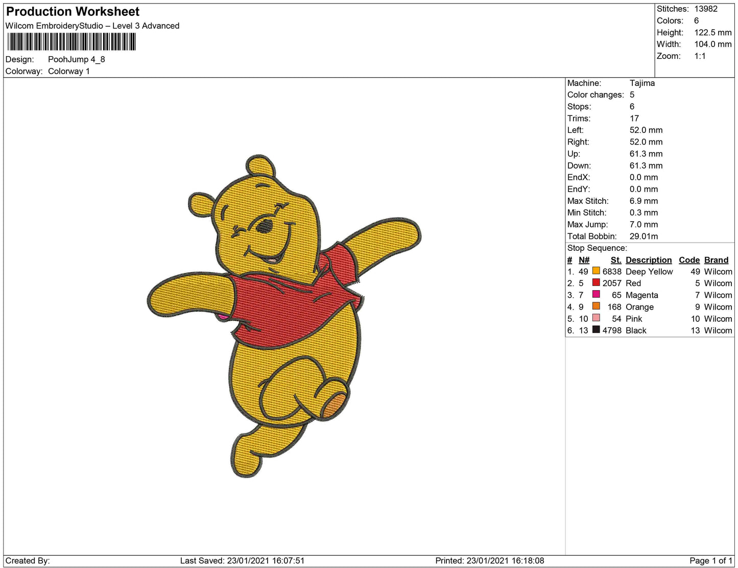 mini the pooh jump embroidery design