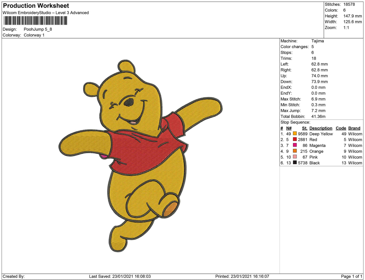Mini the Pooh Jump-Stickerei-Design