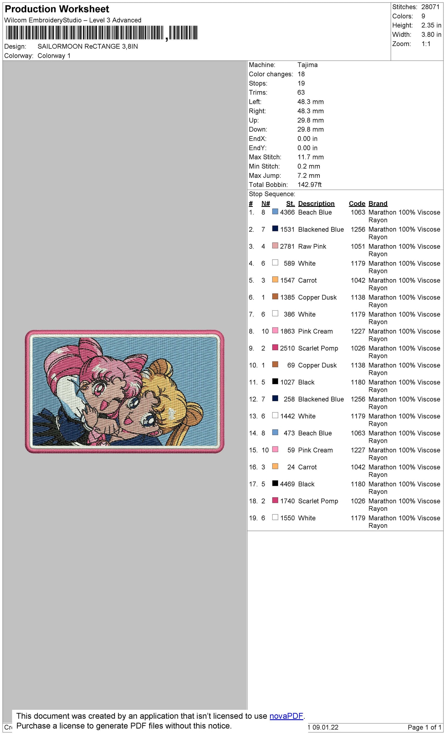 Sailormoon Rectangle Embroidery File 5 size