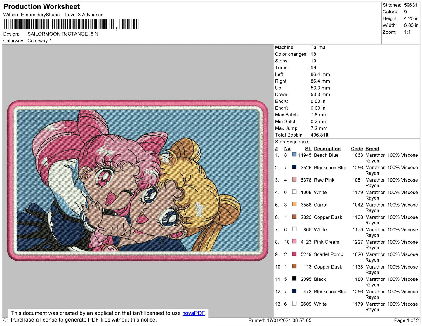 Sailormoon Rectangle Embroidery File 5 size