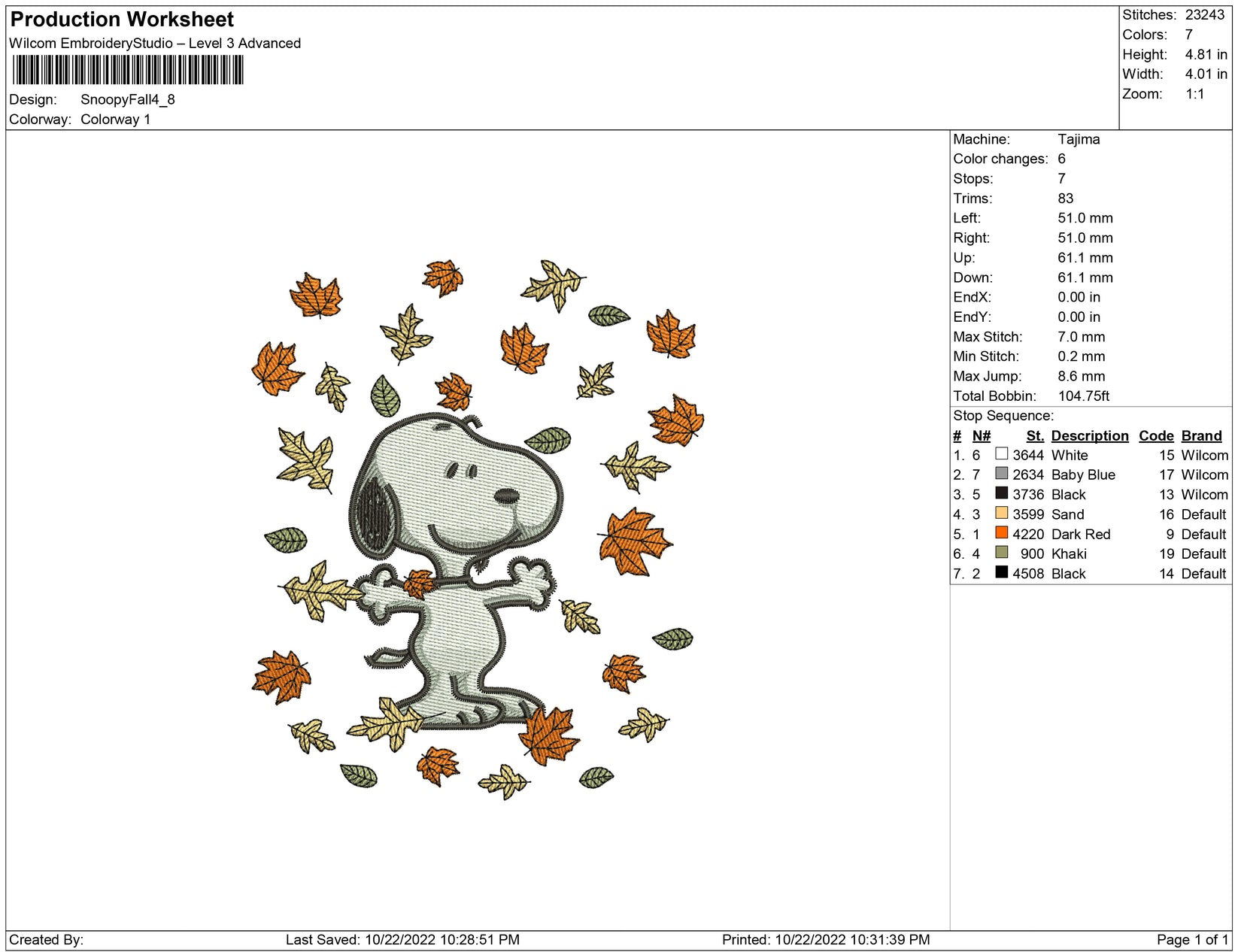 Snoopy Fall Embrobuy