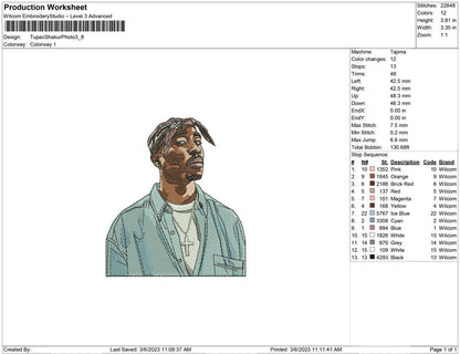 Tupac Shakur embroidery