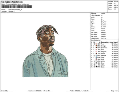 Tupac Shakur embroidery