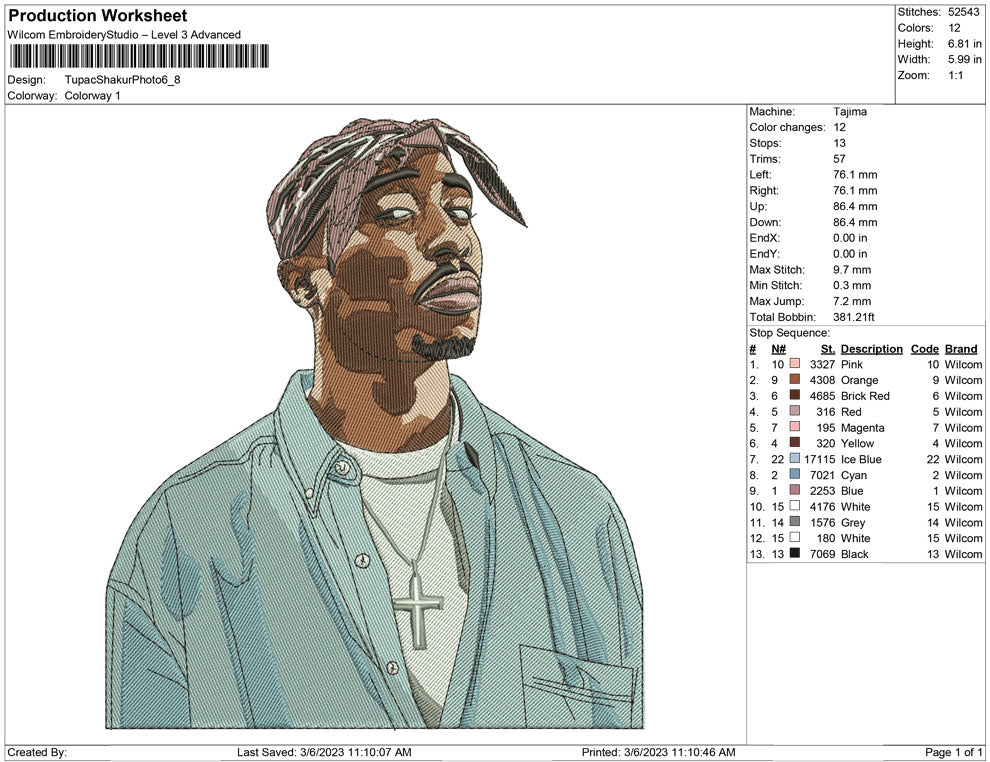 Tupac Shakur embroidery