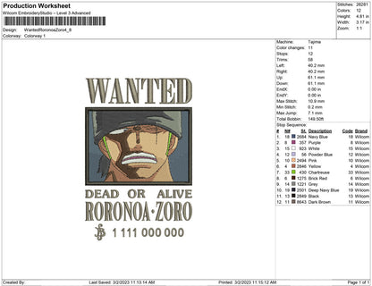 wanted Roronoa Zoro Poster
