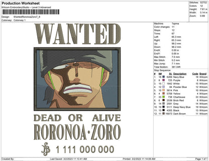 wanted Roronoa Zoro Poster