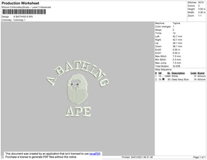 A Bathing Ap Embroidery File 5 size