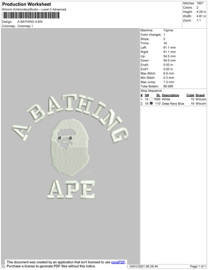 A Bathing Ap Embroidery File 5 size
