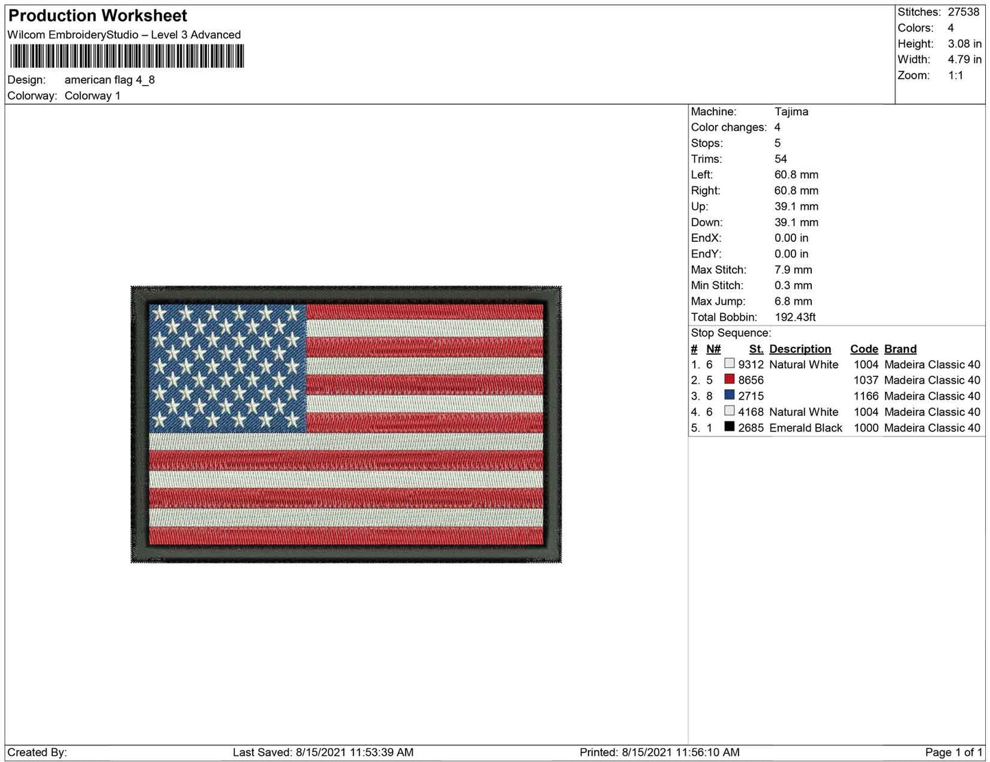 American Flag embroidery