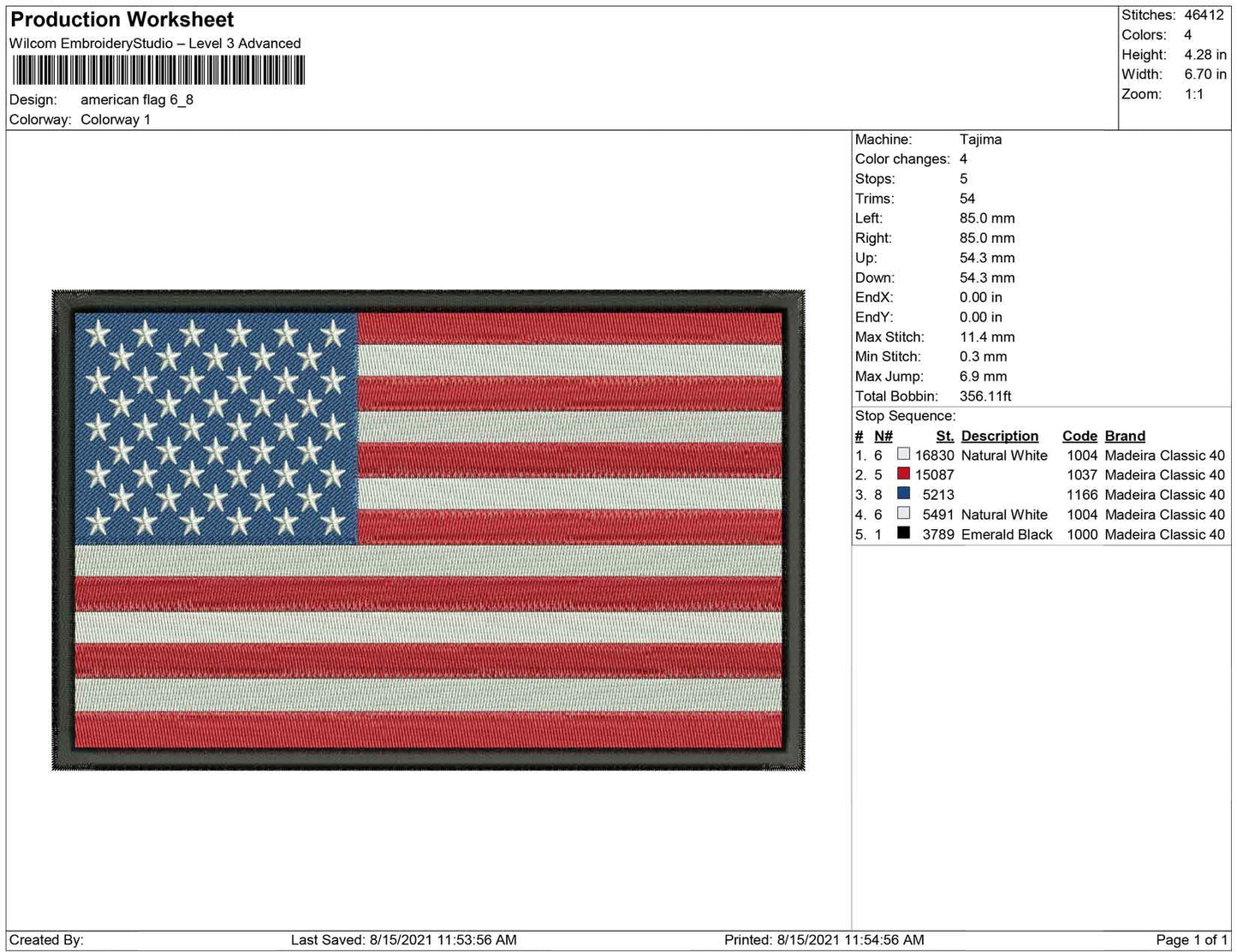 American Flag embroidery