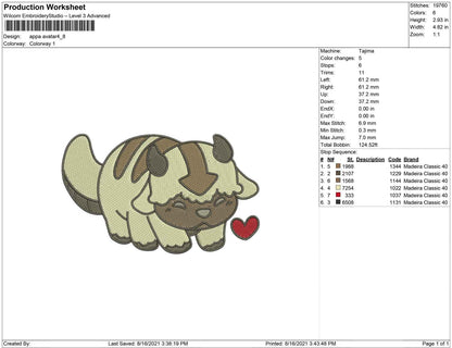 Appa Avatar embroidery
