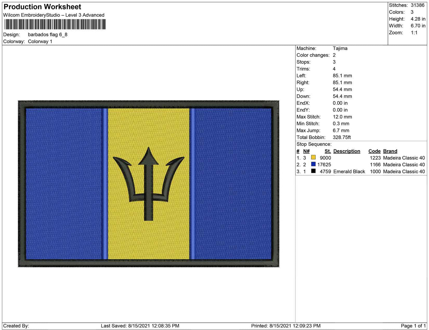 Barbados Flag embroidery
