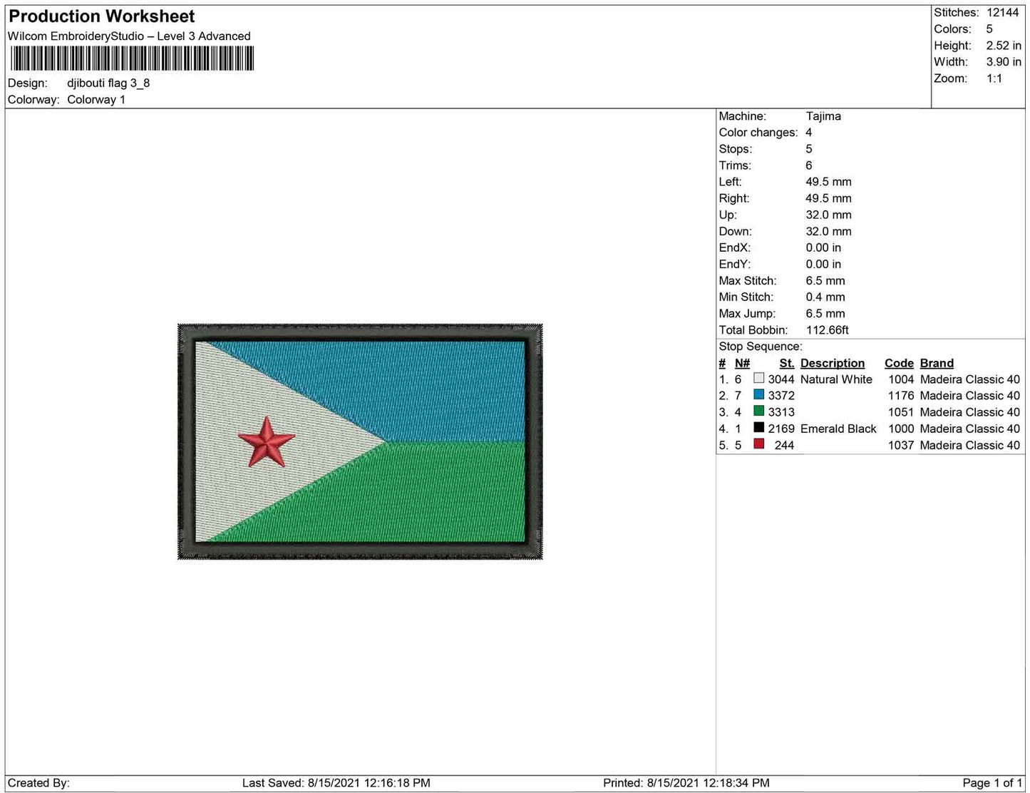 Djbouti 깃발 자수