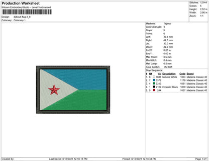 Djbouti Flag embroidery