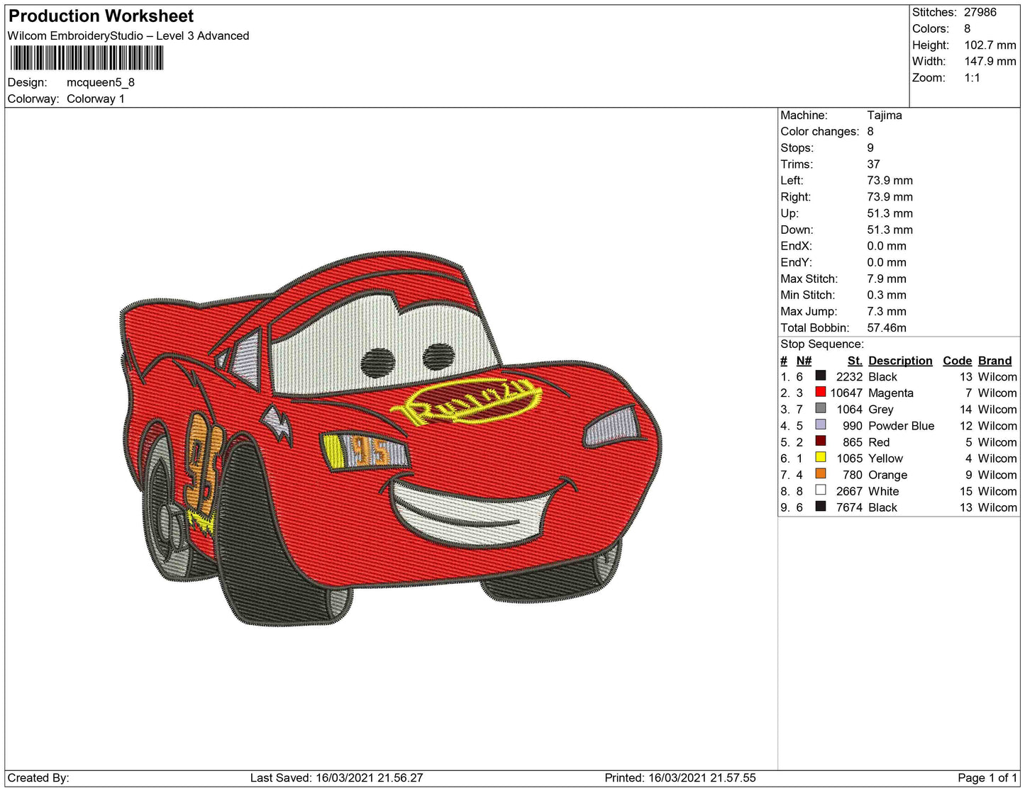 Red Car cartoon embroidery design