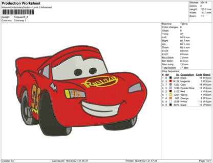 Red Car cartoon embroidery design