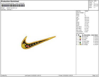 Swoosh pac man embroidery
