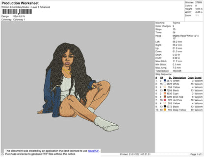 SZA Embroidery File 4 size For Big Size