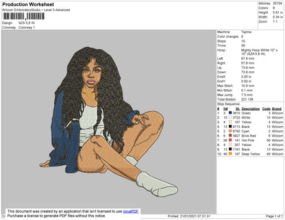 SZA Embroidery File 4 size For Big Size