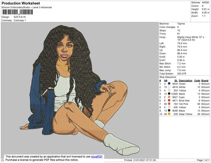 SZA Embroidery File 4 size For Big Size